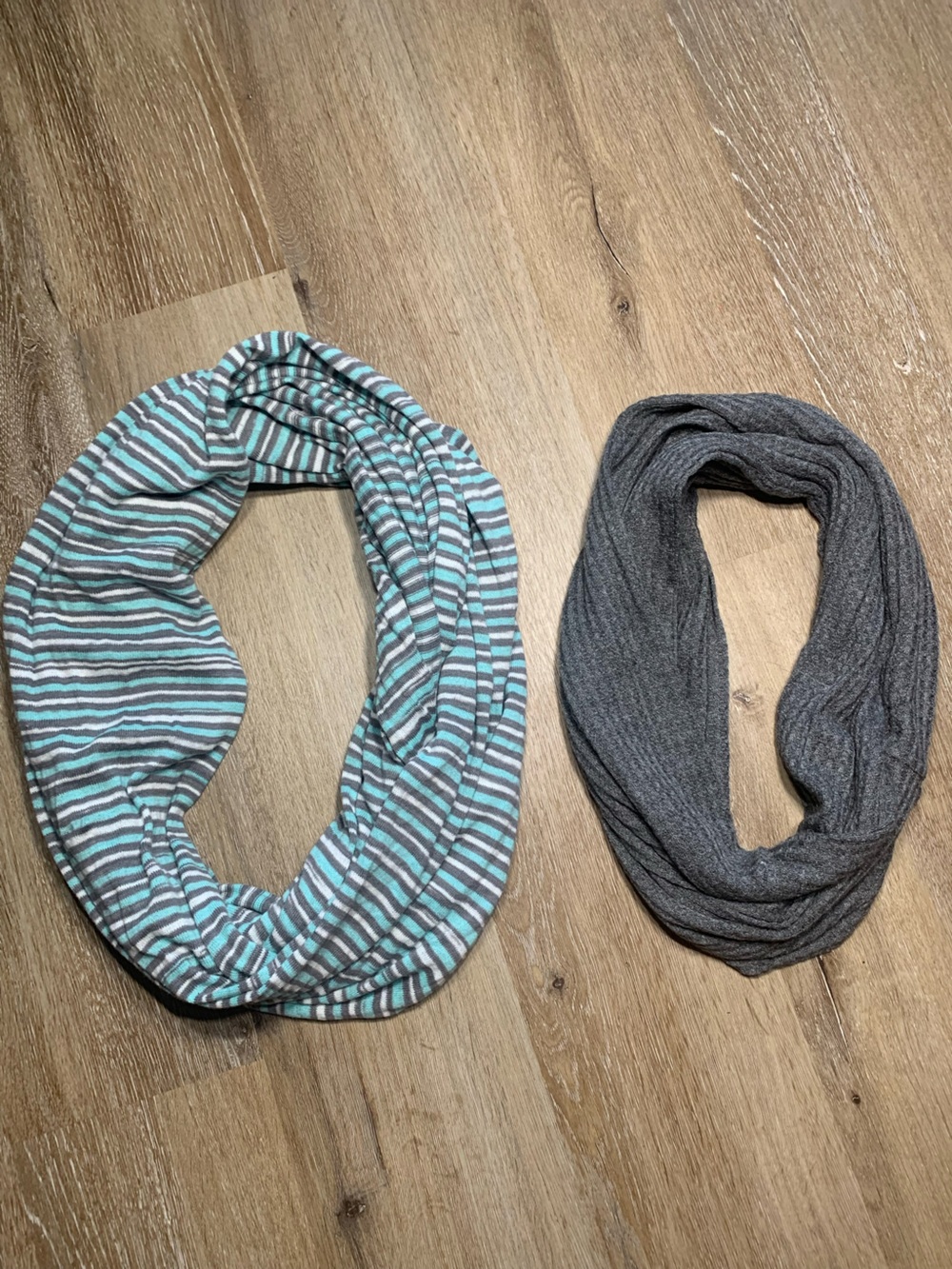 Striped Teal & Gray Infinity Scarves for Women
